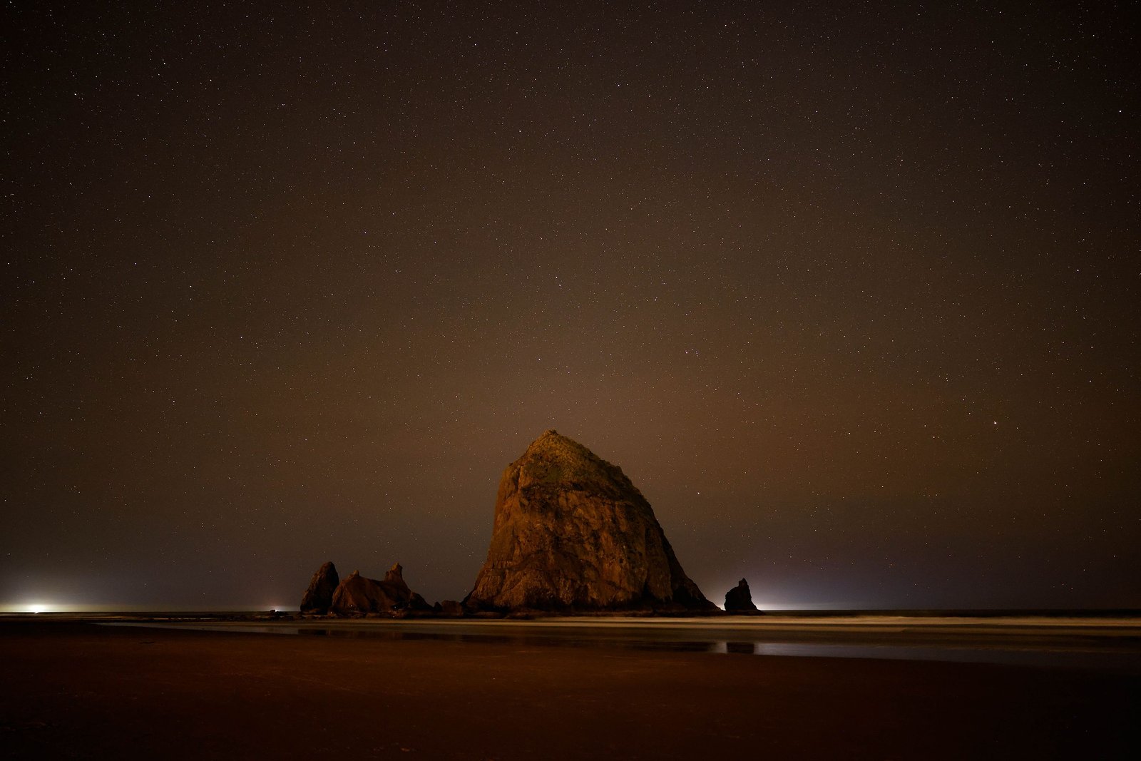 Haystack Rock at night, Cannon Beach