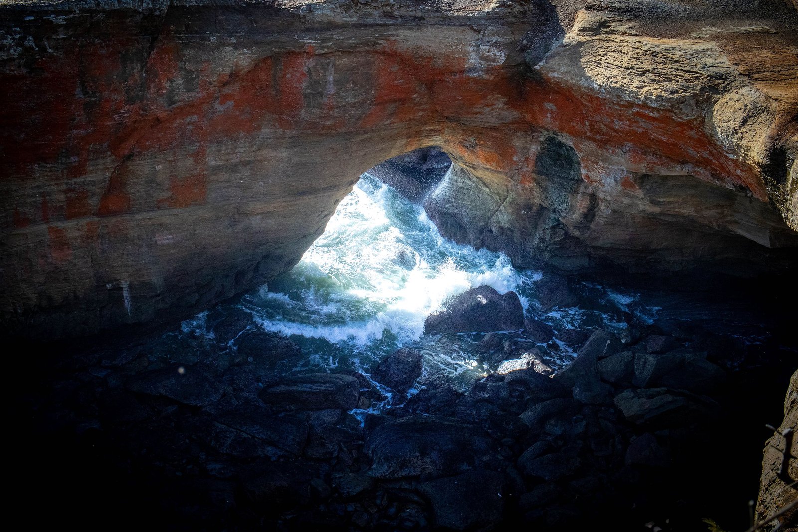 Light through a sea cave on the Oregon coast
